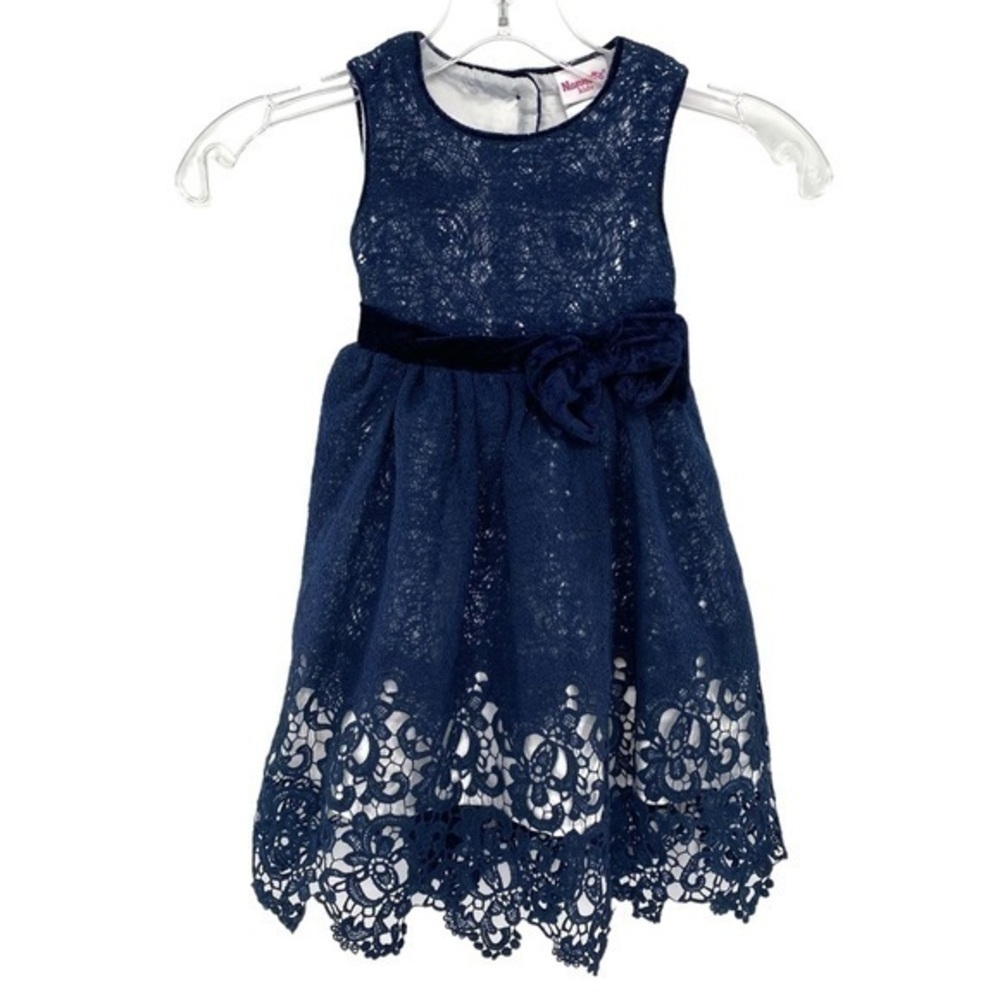 Nannette Toddler Girl’s Navy Blue Lace Party Dress